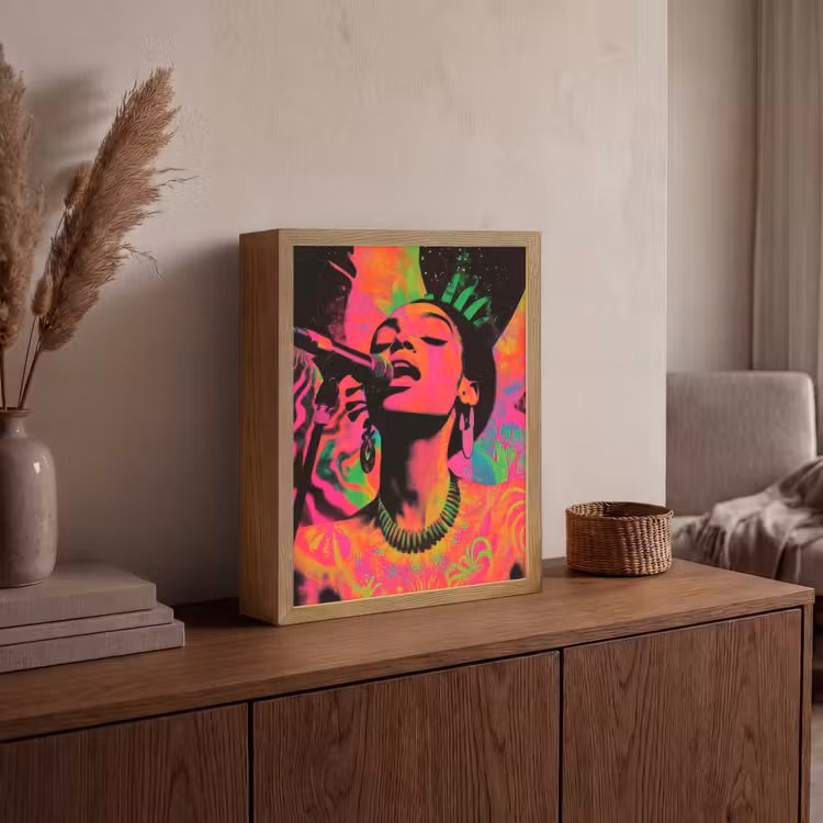 Neon - Vrouw - Microfoon Light Box met batterij (Wandlamp) middel -sfeer2