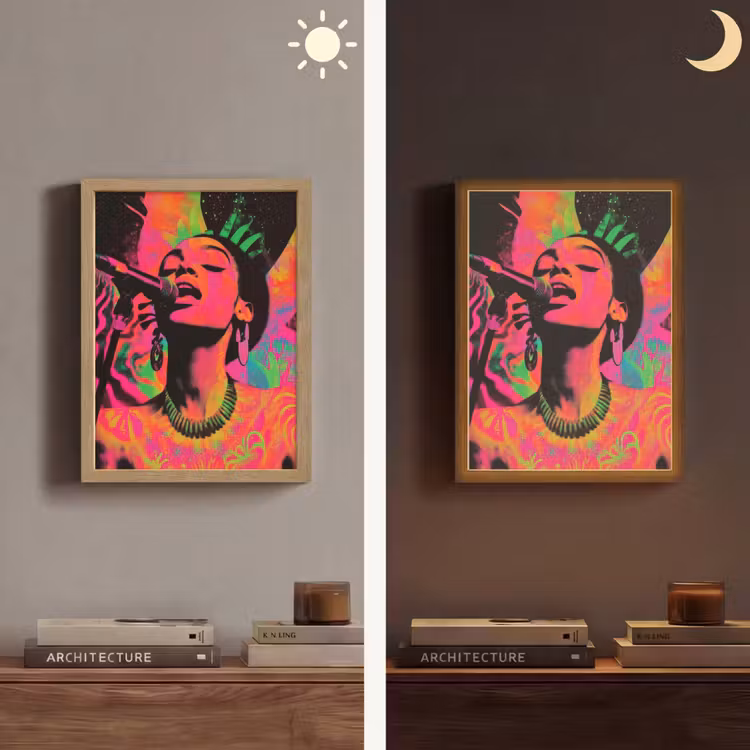 Neon - Vrouw - Microfoon Light Box met batterij (Wandlamp) middel -sfeer3