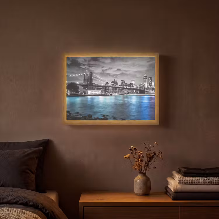 New York - Skyline - Stad - Blauw Light Box met batterij (Wandlamp) middel -sfeer4