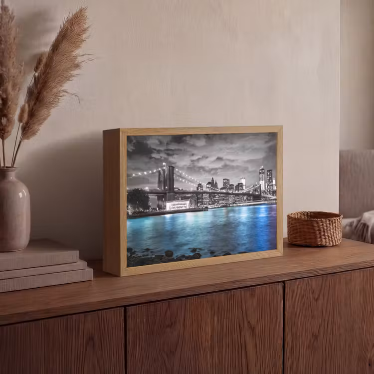 New York - Skyline - Stad - Blauw Light Box met batterij (Wandlamp) middel -sfeer2