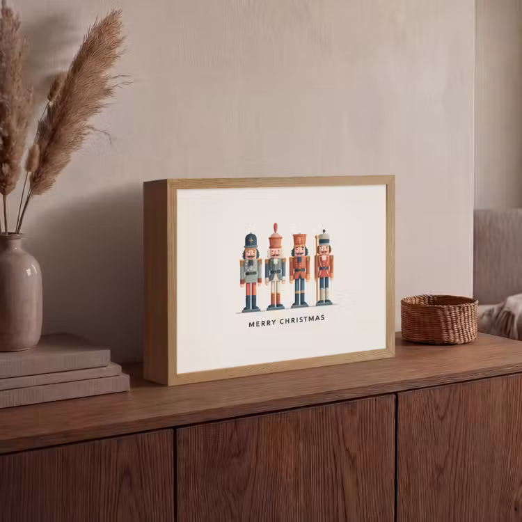 Notenkrakers - Minimalistisch - Kerst - Beige Light Box met batterij (Wandlamp) middel -sfeer2