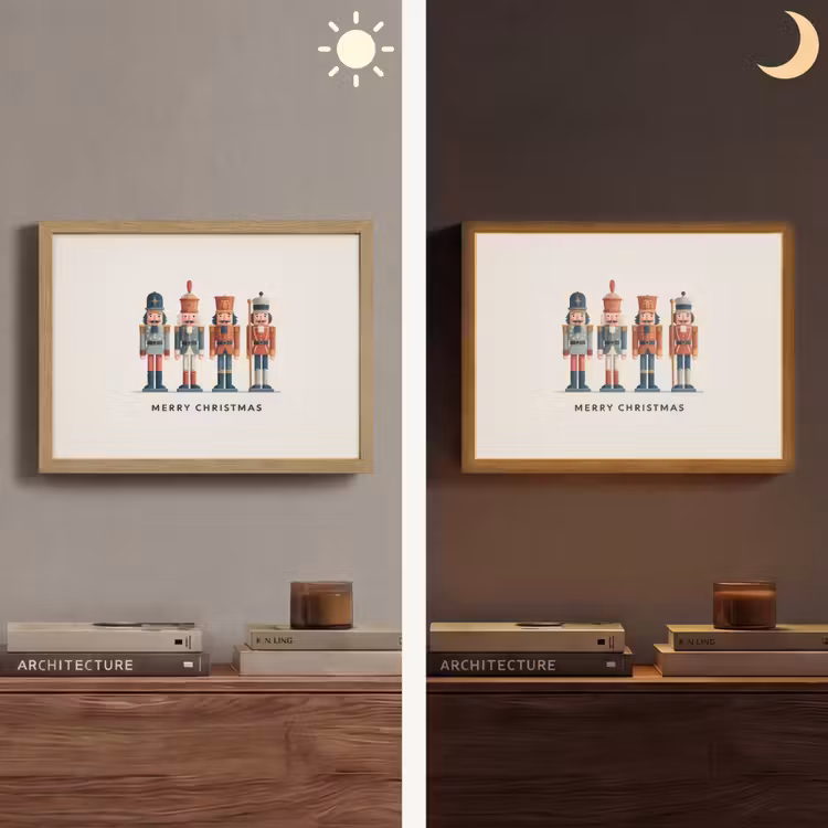 Notenkrakers - Minimalistisch - Kerst - Beige Light Box met batterij (Wandlamp) middel -sfeer3