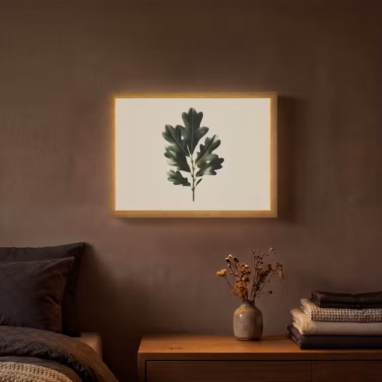 Eikenbladeren - Beige - Groen - Golvende randen Light Box met batterij (Wandlamp) middel -sfeer4