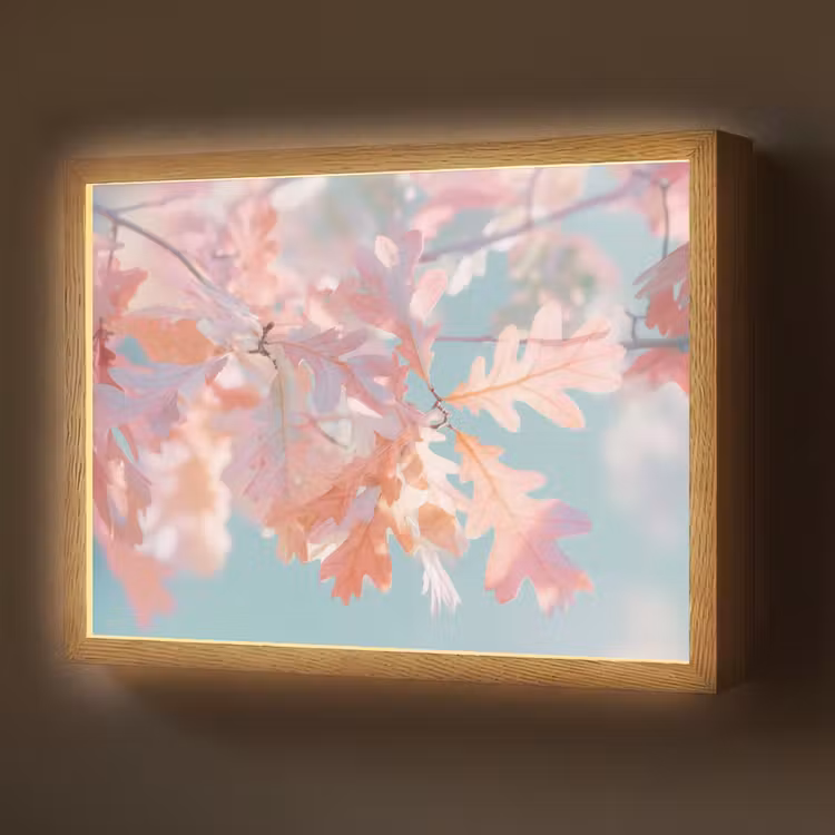 Eikenbladeren - Takken - Roze Light Box met batterij (Wandlamp) middel -z3d_website