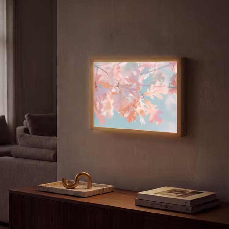 Eikenbladeren - Takken - Roze Light Box met batterij (Wandlamp) middel -sfeer1