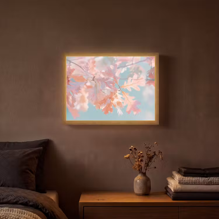 Eikenbladeren - Takken - Roze Light Box met batterij (Wandlamp) middel -sfeer4