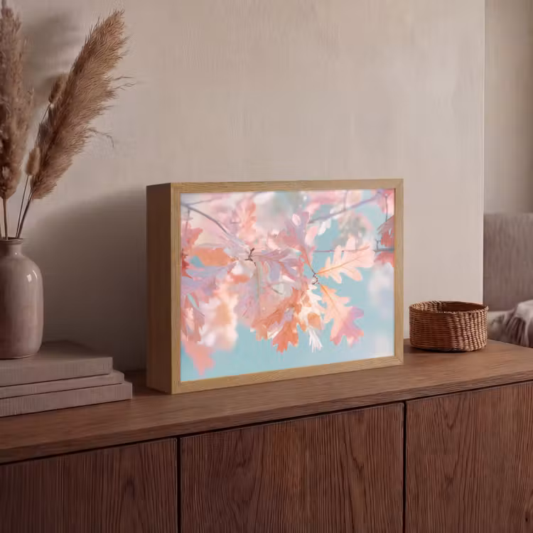 Eikenbladeren - Takken - Roze Light Box met batterij (Wandlamp) middel -sfeer2