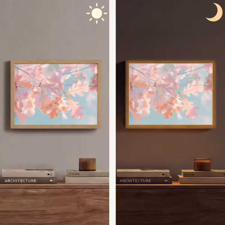 Eikenbladeren - Takken - Roze Light Box met batterij (Wandlamp) middel -sfeer3