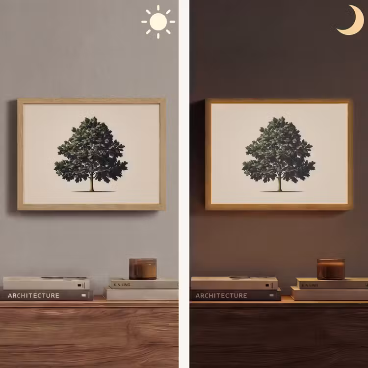 Eikenboom - Schaduw - Egaal Light Box met batterij (Wandlamp) middel -sfeer3