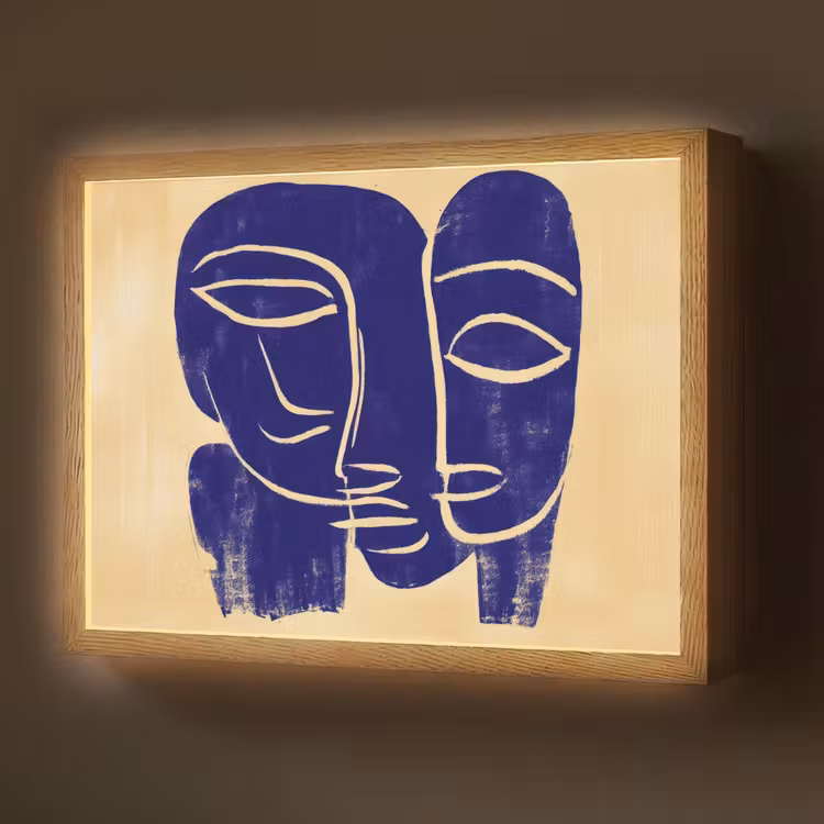 Okergeel - Blauw - Eenvoudige lijnen Light Box met batterij (Wandlamp) middel -z3d_website