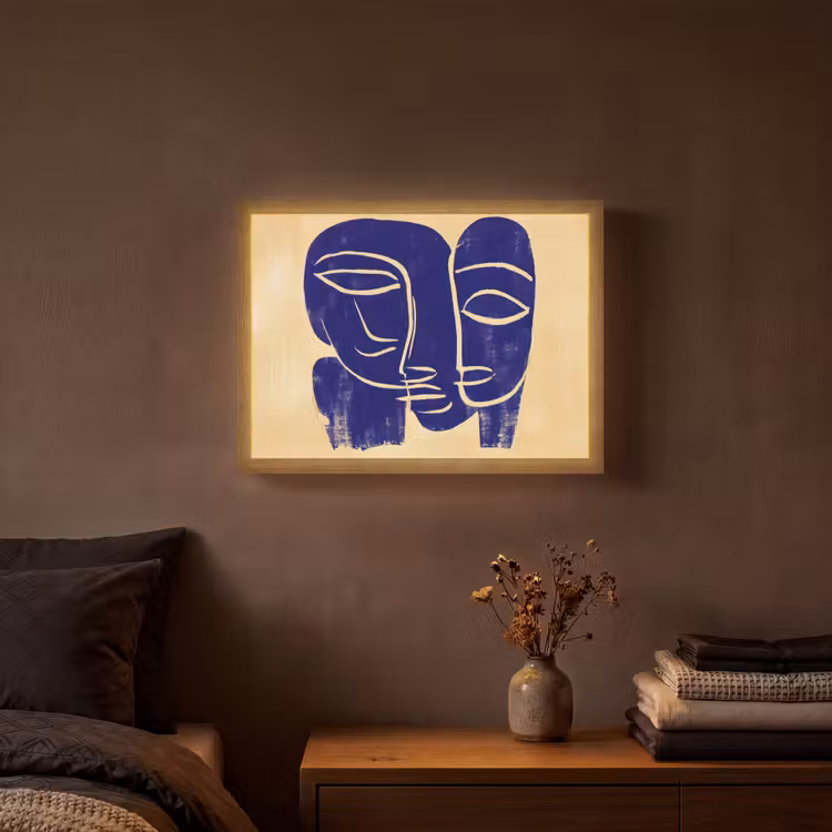 Okergeel - Blauw - Eenvoudige lijnen Light Box met batterij (Wandlamp) middel -sfeer4