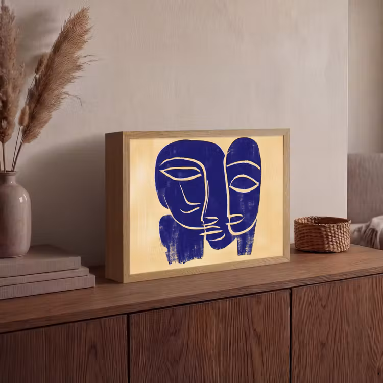 Okergeel - Blauw - Eenvoudige lijnen Light Box met batterij (Wandlamp) middel -sfeer2