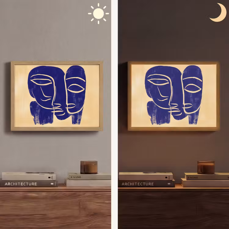 Okergeel - Blauw - Eenvoudige lijnen Light Box met batterij (Wandlamp) middel -sfeer3