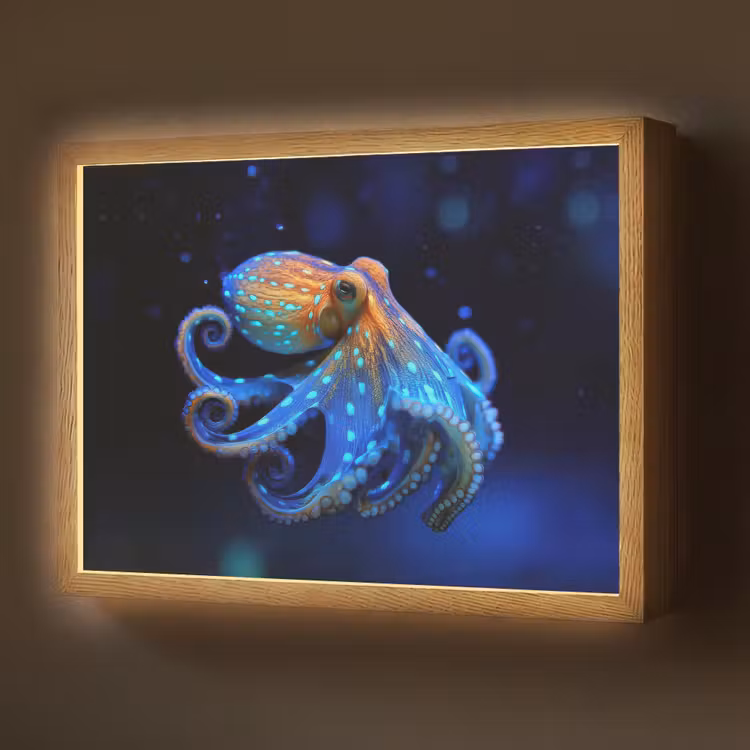 Octopus - Stippen - Blauw - Zee Light Box met batterij (Wandlamp) middel -z3d_website