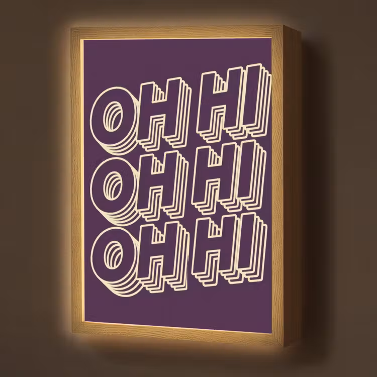 Oh hi - Paars - 3D Light Box met batterij (Wandlamp) middel -z3d_website