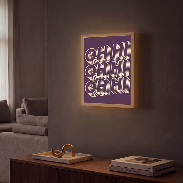Oh hi - Paars - 3D Light Box met batterij (Wandlamp) middel -sfeer1