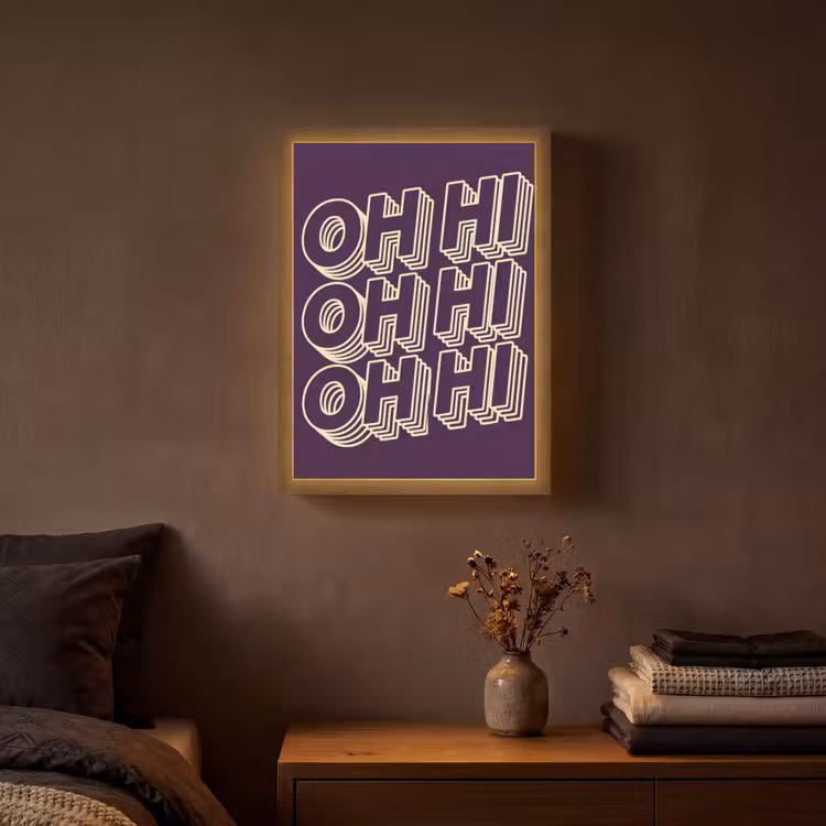 Oh hi - Paars - 3D Light Box met batterij (Wandlamp) middel -sfeer4