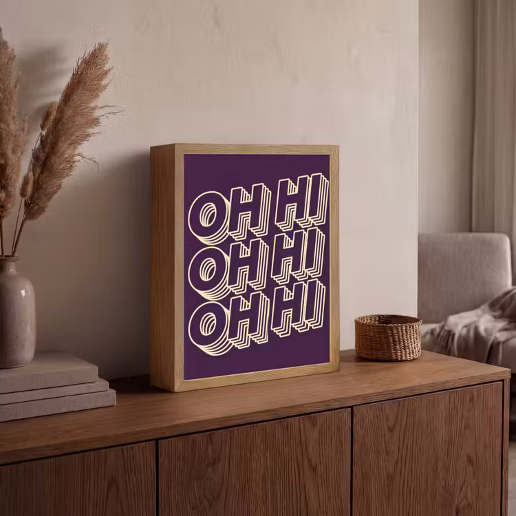 Oh hi - Paars - 3D Light Box met batterij (Wandlamp) middel -sfeer2