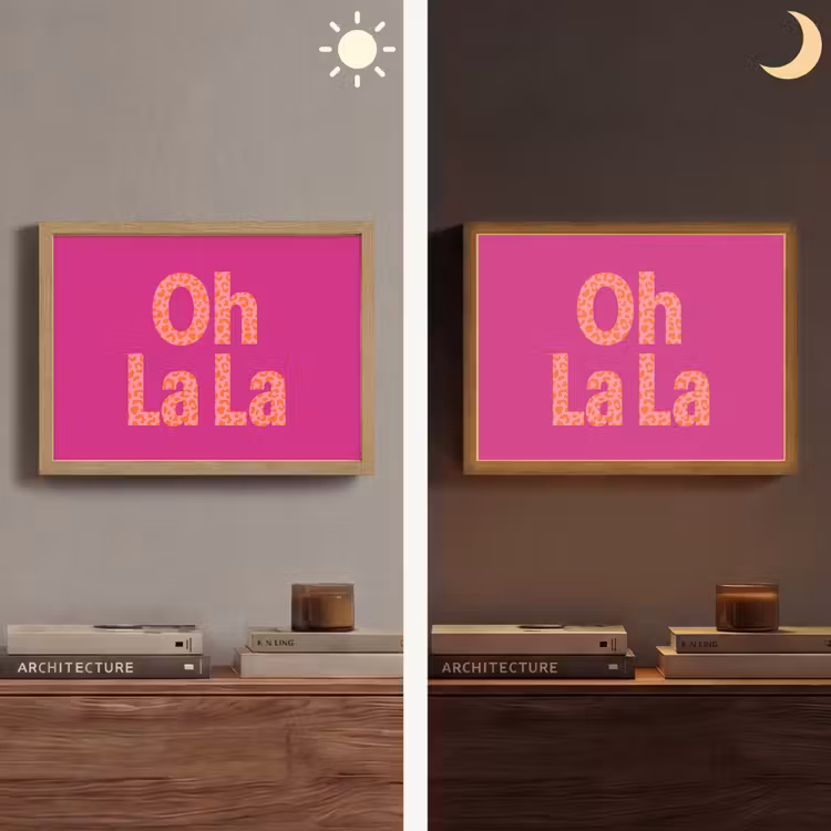 Oh la la - Luipaardprint - Roze Light Box met batterij (Wandlamp) middel -sfeer3