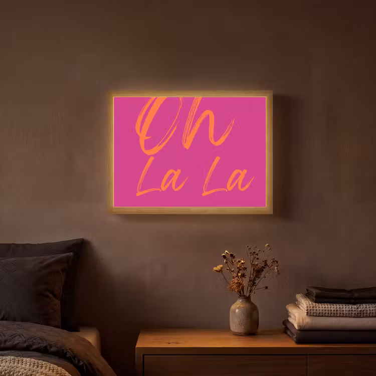 Oh la la - Oranje - Roze Light Box met batterij (Wandlamp) middel -sfeer4