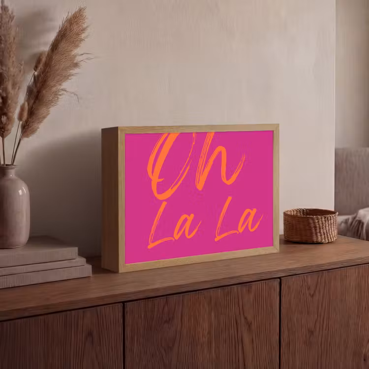 Oh la la - Oranje - Roze Light Box met batterij (Wandlamp) middel -sfeer2