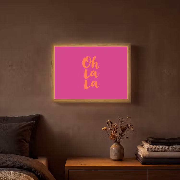 Oh la la - Roze - Oranje - Minimalistisch Light Box met batterij (Wandlamp) middel -sfeer4