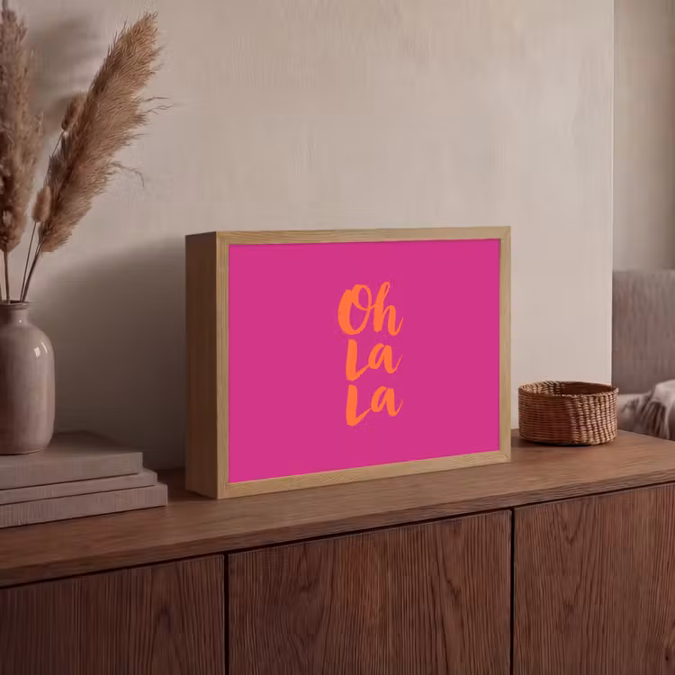 Oh la la - Roze - Oranje - Minimalistisch Light Box met batterij (Wandlamp) middel -sfeer2
