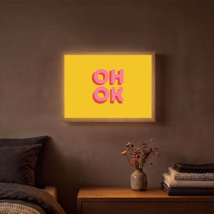 Oh ok - 3D - Geel - Roze Light Box met batterij (Wandlamp) middel -sfeer4