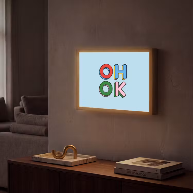 Oh ok - Blauw - Kleurrijk Light Box met batterij (Wandlamp) middel -sfeer1