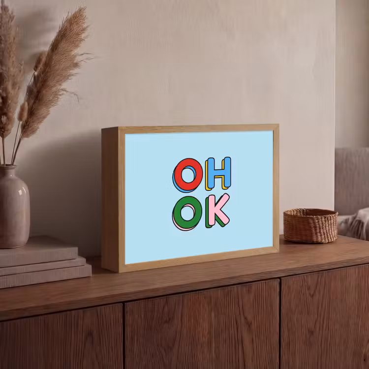 Oh ok - Blauw - Kleurrijk Light Box met batterij (Wandlamp) middel -sfeer2