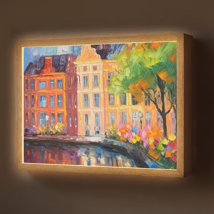 Olieverf - Amsterdam - Kunst - Kleurrijk Light Box met batterij (Wandlamp) middel -z3d_website