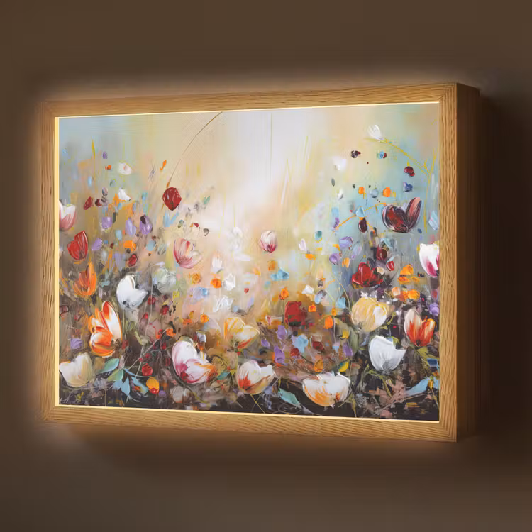 Olieverf - Bloemen - Kleurrijk - Natuur Light Box met batterij (Wandlamp) middel -z3d_website
