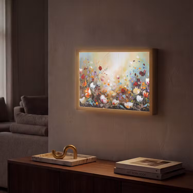 Olieverf - Bloemen - Kleurrijk - Natuur Light Box met batterij (Wandlamp) middel -sfeer1
