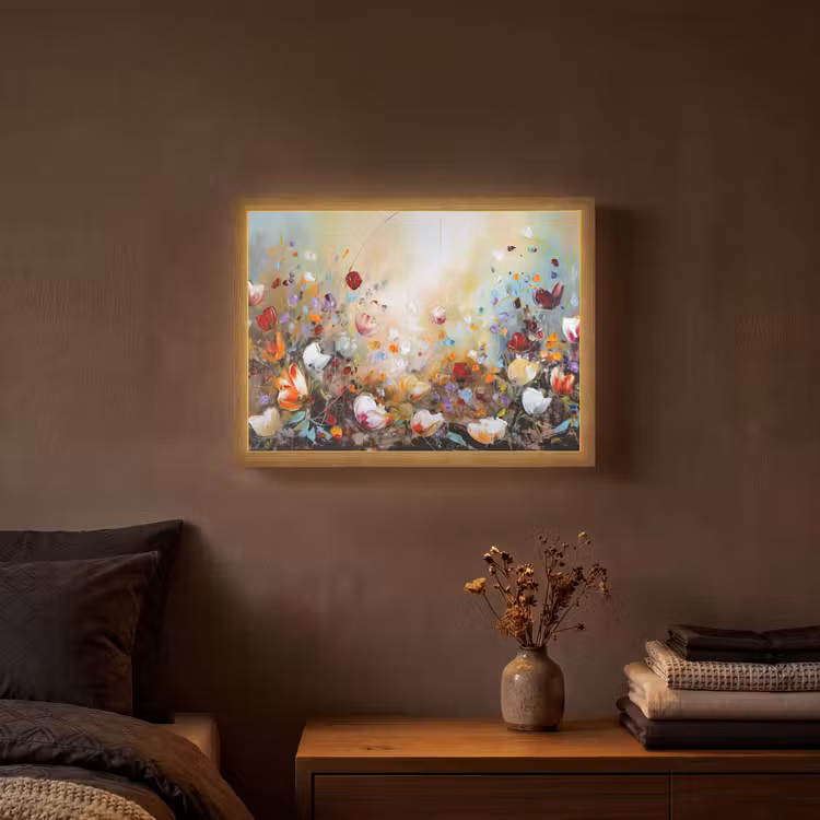 Olieverf - Bloemen - Kleurrijk - Natuur Light Box met batterij (Wandlamp) middel -sfeer4