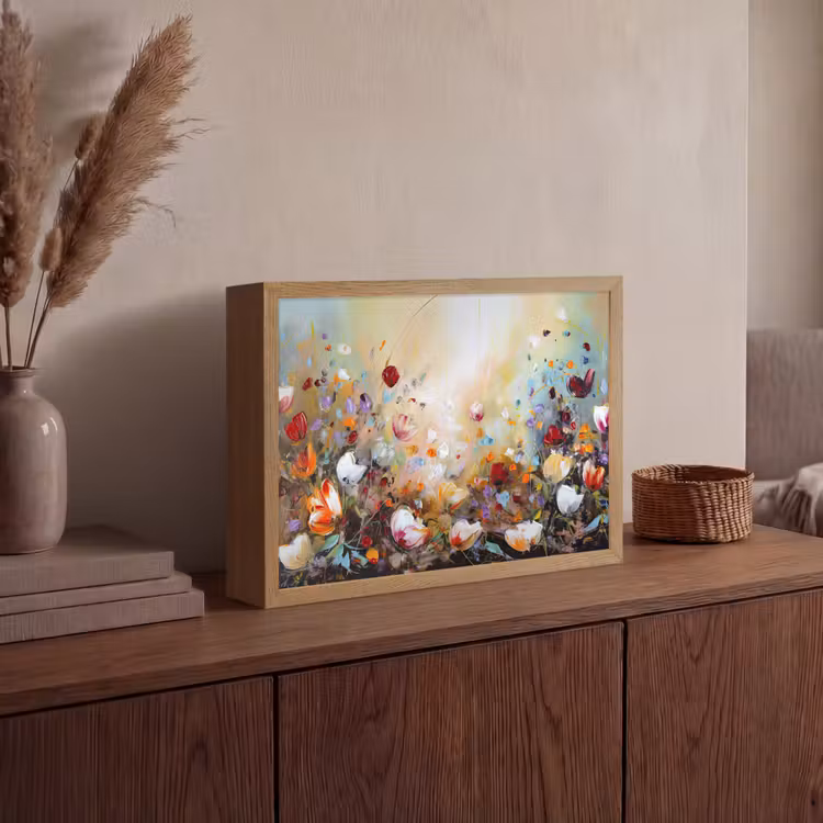 Olieverf - Bloemen - Kleurrijk - Natuur Light Box met batterij (Wandlamp) middel -sfeer2