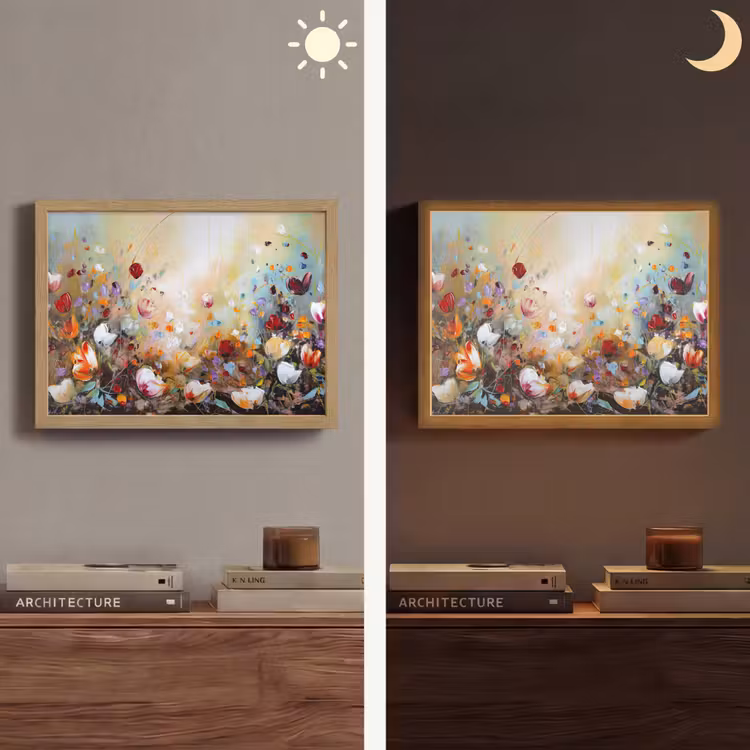 Olieverf - Bloemen - Kleurrijk - Natuur Light Box met batterij (Wandlamp) middel -sfeer3