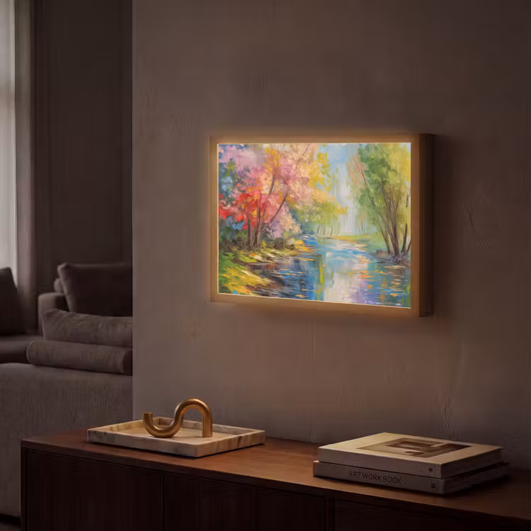 Olieverf - Landschap - Natuur - Kleurrijk Light Box met batterij (Wandlamp) middel -sfeer1