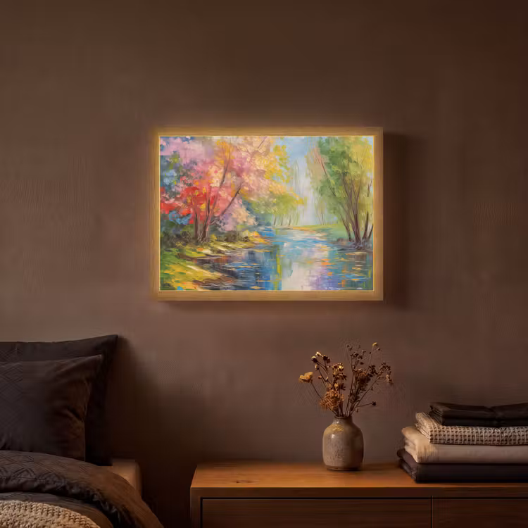 Olieverf - Landschap - Natuur - Kleurrijk Light Box met batterij (Wandlamp) middel -sfeer4