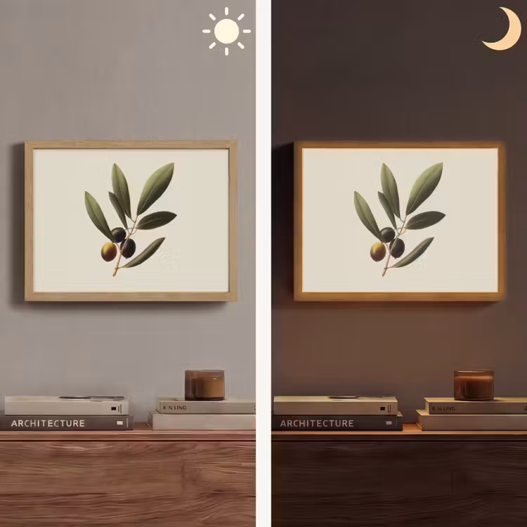 Olijftak - Donkergroen - Olijven Light Box met batterij (Wandlamp) middel -sfeer3