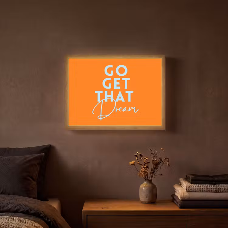 Oranje - Blauw - Go get that dream Light Box met batterij (Wandlamp) middel -sfeer4