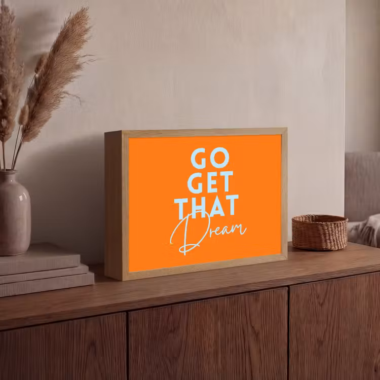 Oranje - Blauw - Go get that dream Light Box met batterij (Wandlamp) middel -sfeer2