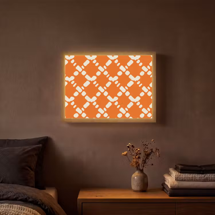 Oranje - Ruitpatroon - Wit Light Box met batterij (Wandlamp) middel 907 -sfeer4
