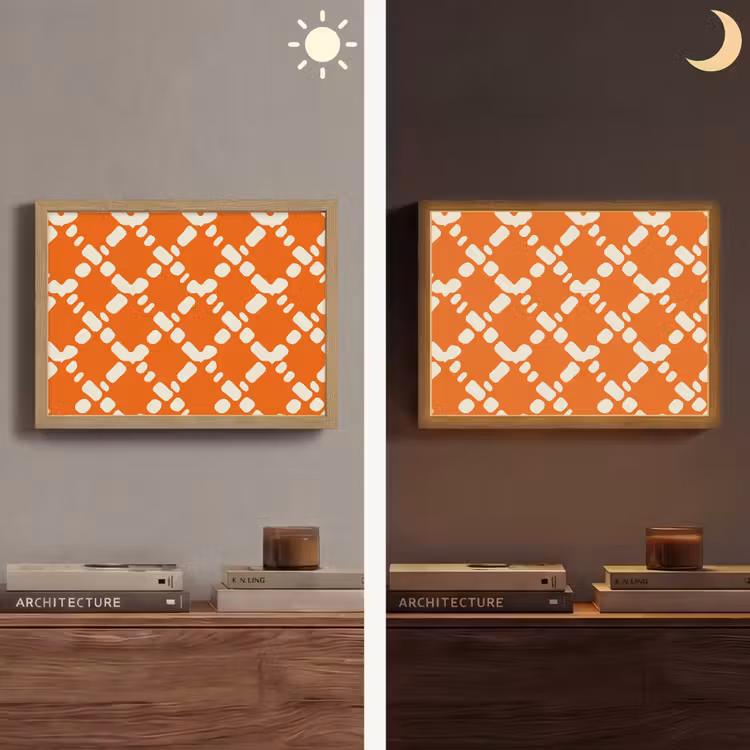 Oranje - Ruitpatroon - Wit Light Box met batterij (Wandlamp) middel 907 -sfeer3