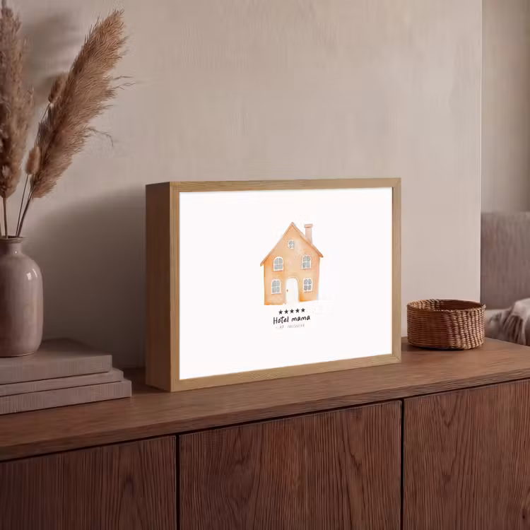 Oranje - Huisje - Quote - Hotel Light Box met batterij (Wandlamp) middel -sfeer2