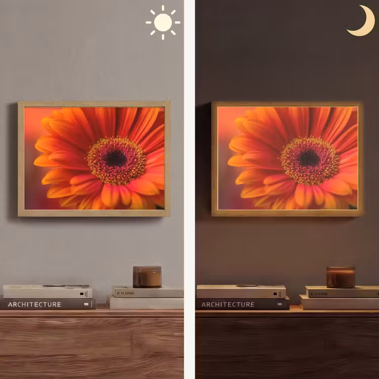 Oranje - Gerbera - Intens Light Box met batterij (Wandlamp) middel -sfeer3