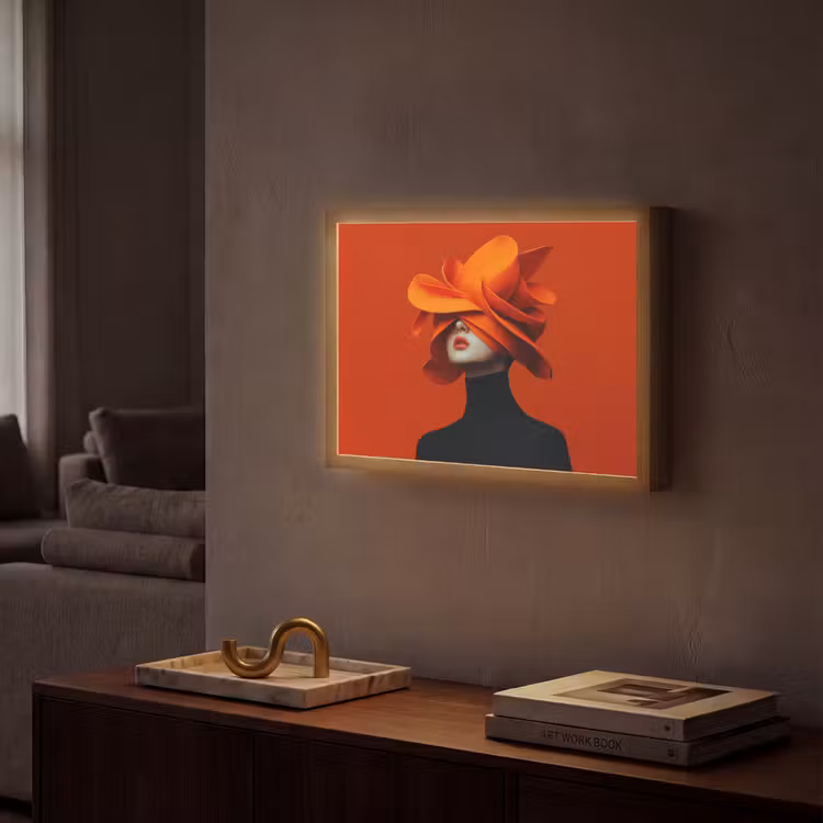 Oranje - Hoed - Vrouw Light Box met batterij (Wandlamp) middel -sfeer1