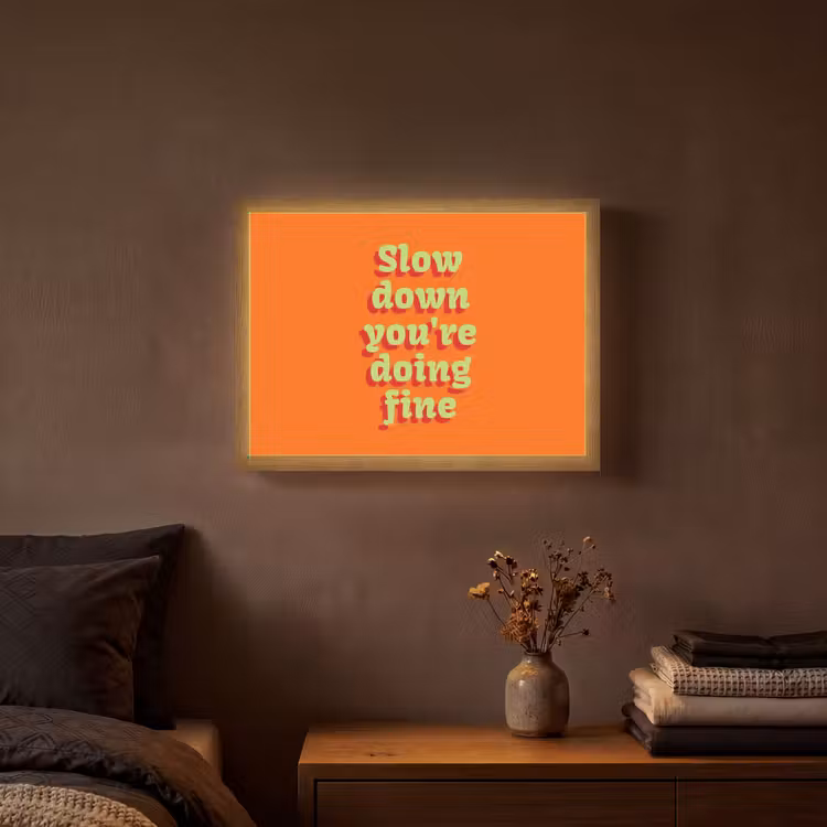Oranje - Slow down you're doing fine - Retro Light Box met batterij (Wandlamp) middel -sfeer4