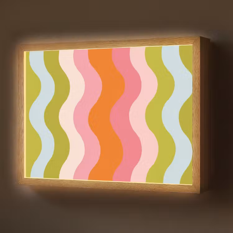 Banen - Golven - Kleurrijk - Verticaal Light Box met batterij (Wandlamp) middel -z3d_website