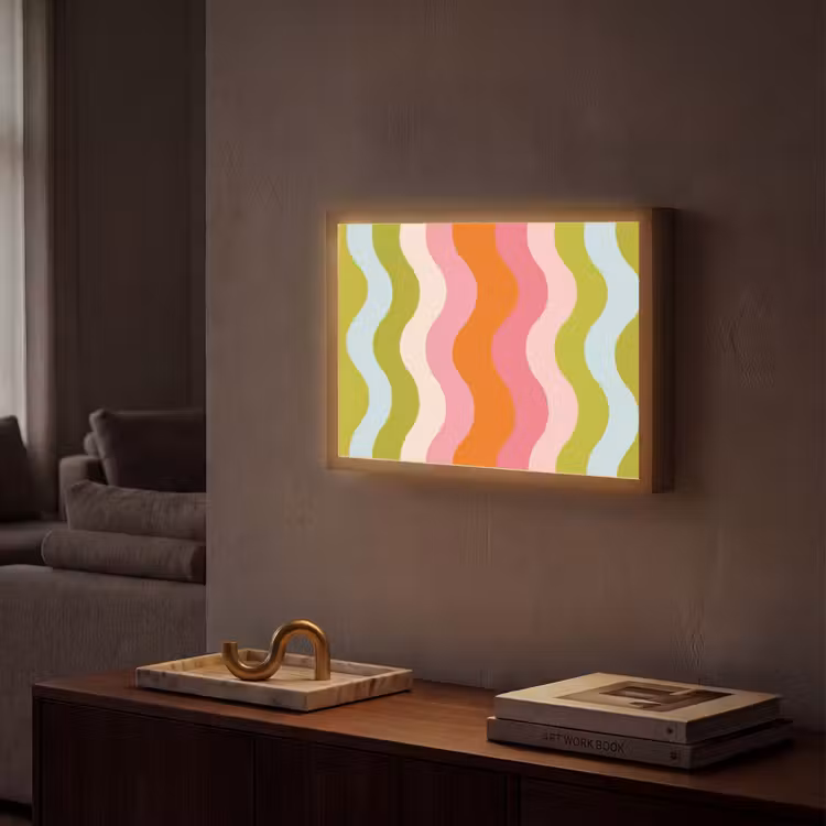 Banen - Golven - Kleurrijk - Verticaal Light Box met batterij (Wandlamp) middel -sfeer1
