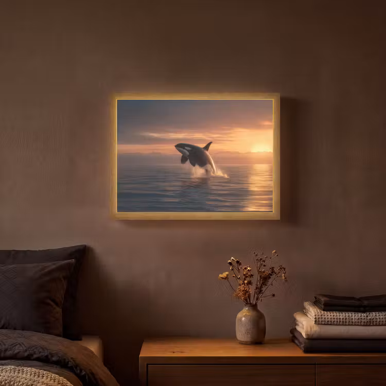Orka - Zee - Zonsondergang Light Box met batterij (Wandlamp) middel -sfeer4
